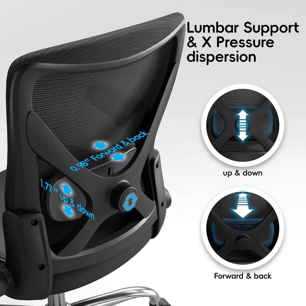Ergonomic Office Chair-Computer PU Leather X-Shaped Desk Chair-Gaming Chair with Adjustable Flip-up Armrests Lumbar Support Mesh Executive Chair for Long Hours Office