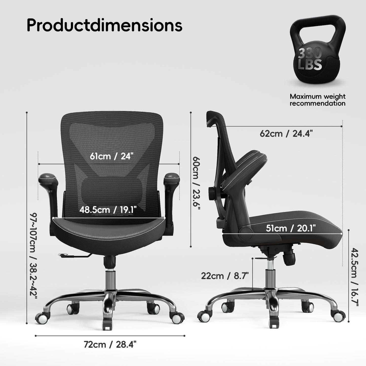 Ergonomic Office Chair-Computer PU Leather X-Shaped Desk Chair-Gaming Chair with Adjustable Flip-up Armrests Lumbar Support Mesh Executive Chair for Long Hours Office