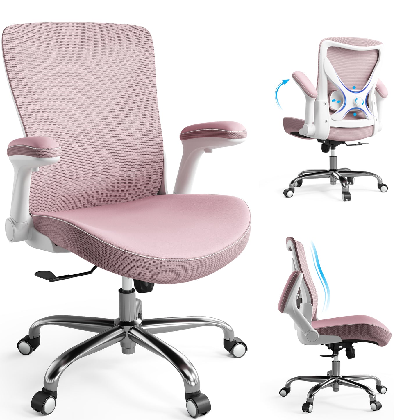 Ergonomic Office Chair-Computer PU Leather X-Shaped Desk Chair-Gaming Chair with Adjustable Flip-up Armrests Lumbar Support Mesh Executive Chair for Long Hours Office