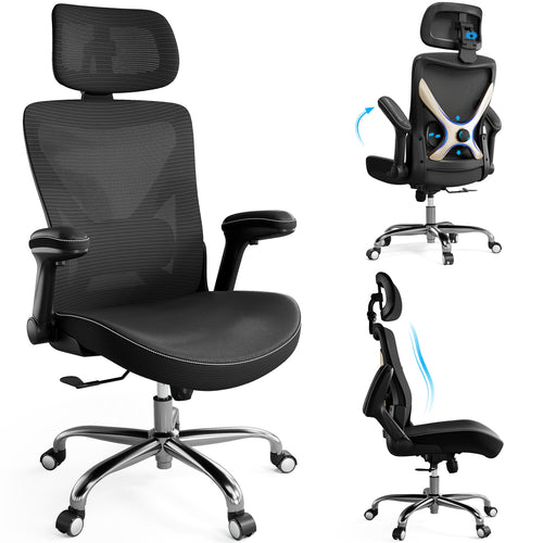 Ergonomic Office Chair-Computer X-Shaped Chair Mesh PU Leather with Adjustable Lumbar Support-Executive Desk Chair High Back with Headrest Flip-Up Arms for Long Hours