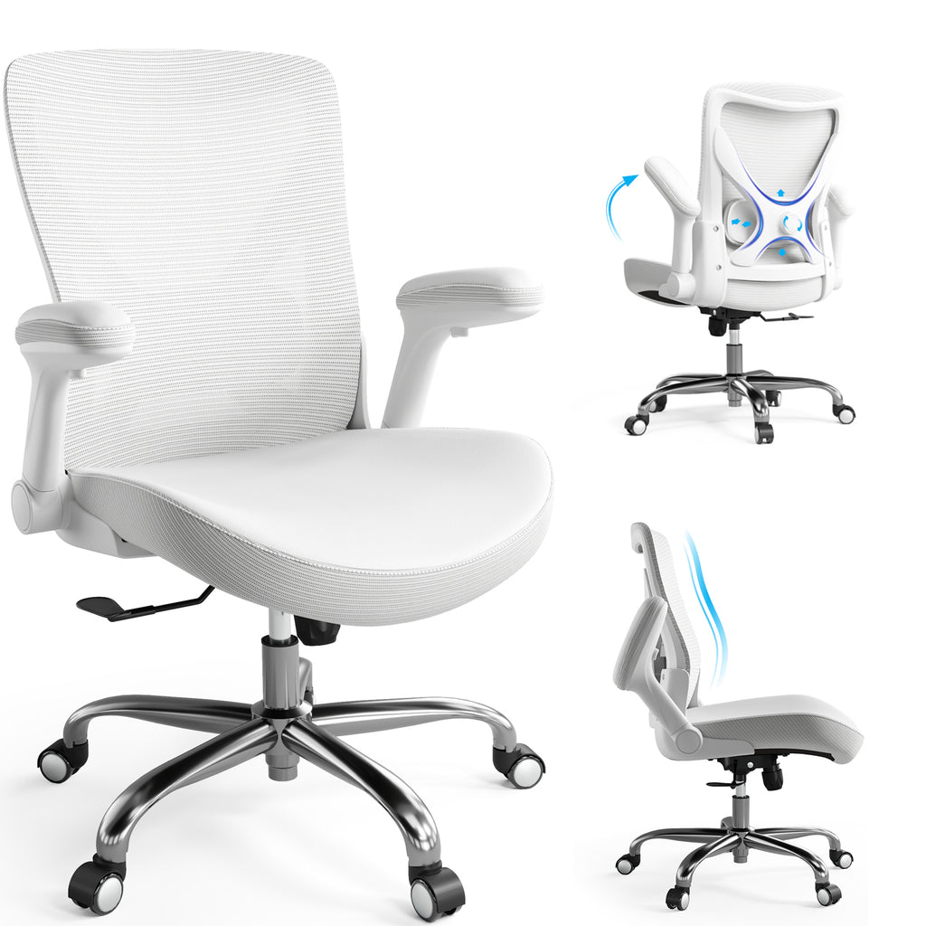 Ergonomic Office Chair-Computer PU Leather X-Shaped Desk Chair-Gaming Chair with Adjustable Flip-up Armrests Lumbar Support Mesh Executive Chair for Long Hours Office