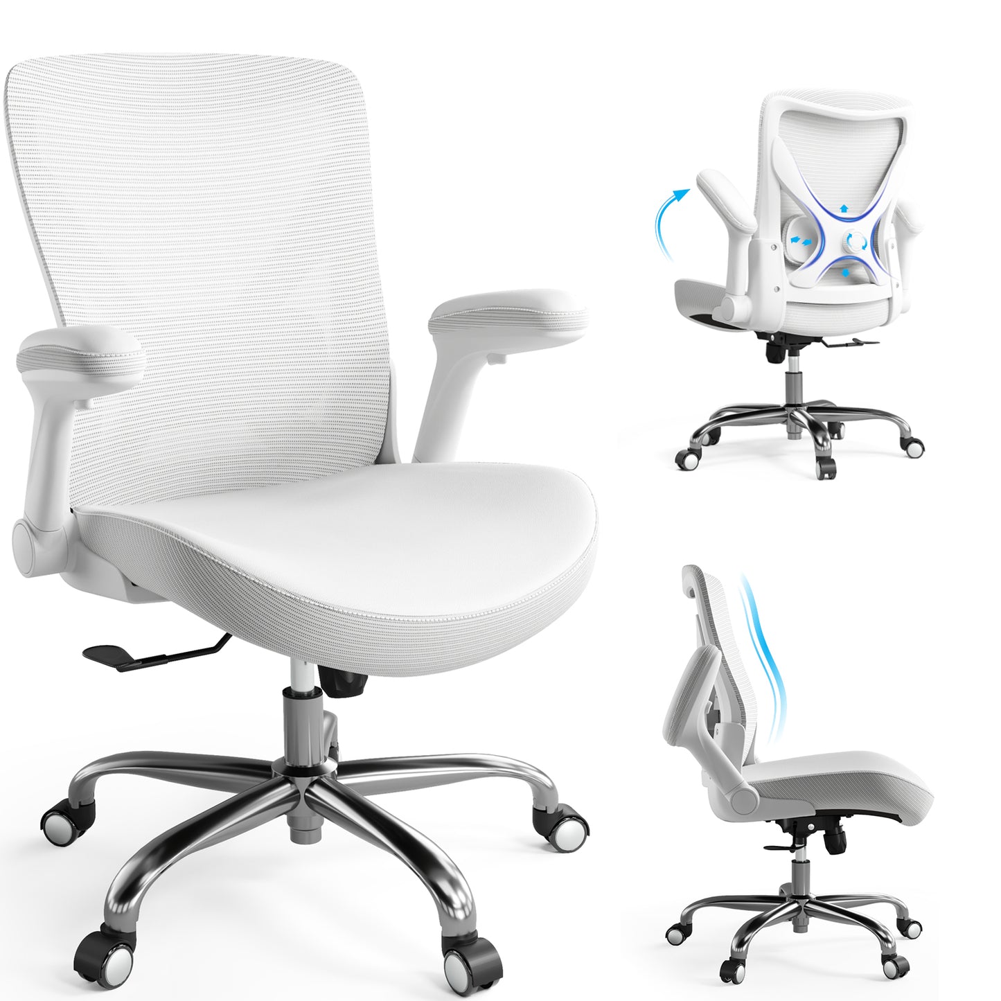 Ergonomic Office Chair-Computer PU Leather X-Shaped Desk Chair-Gaming Chair with Adjustable Flip-up Armrests Lumbar Support Mesh Executive Chair for Long Hours Office