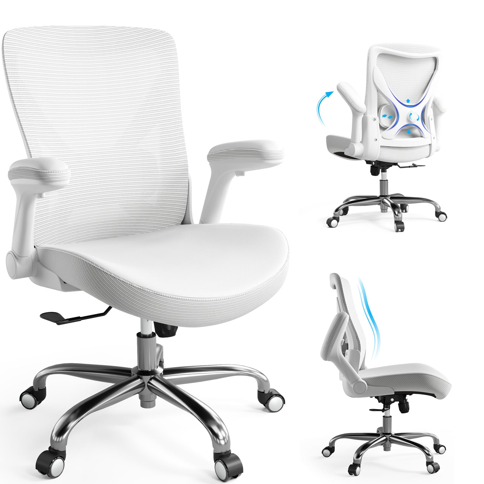 Ergonomic Office Chair-Computer PU Leather X-Shaped Desk Chair-Gaming Chair with Adjustable Flip-up Armrests Lumbar Support Mesh Executive Chair for Long Hours Office