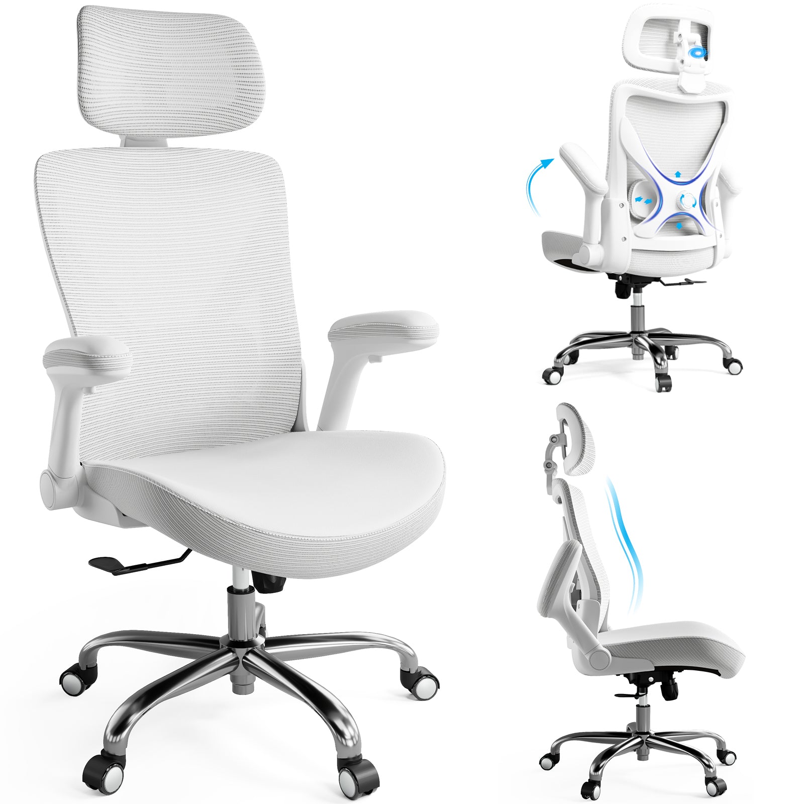 Ergonomic Office Chair-Computer X-Shaped Chair Mesh PU Leather with Adjustable Lumbar Support-Executive Desk Chair High Back with Headrest Flip-Up Arms for Long Hours