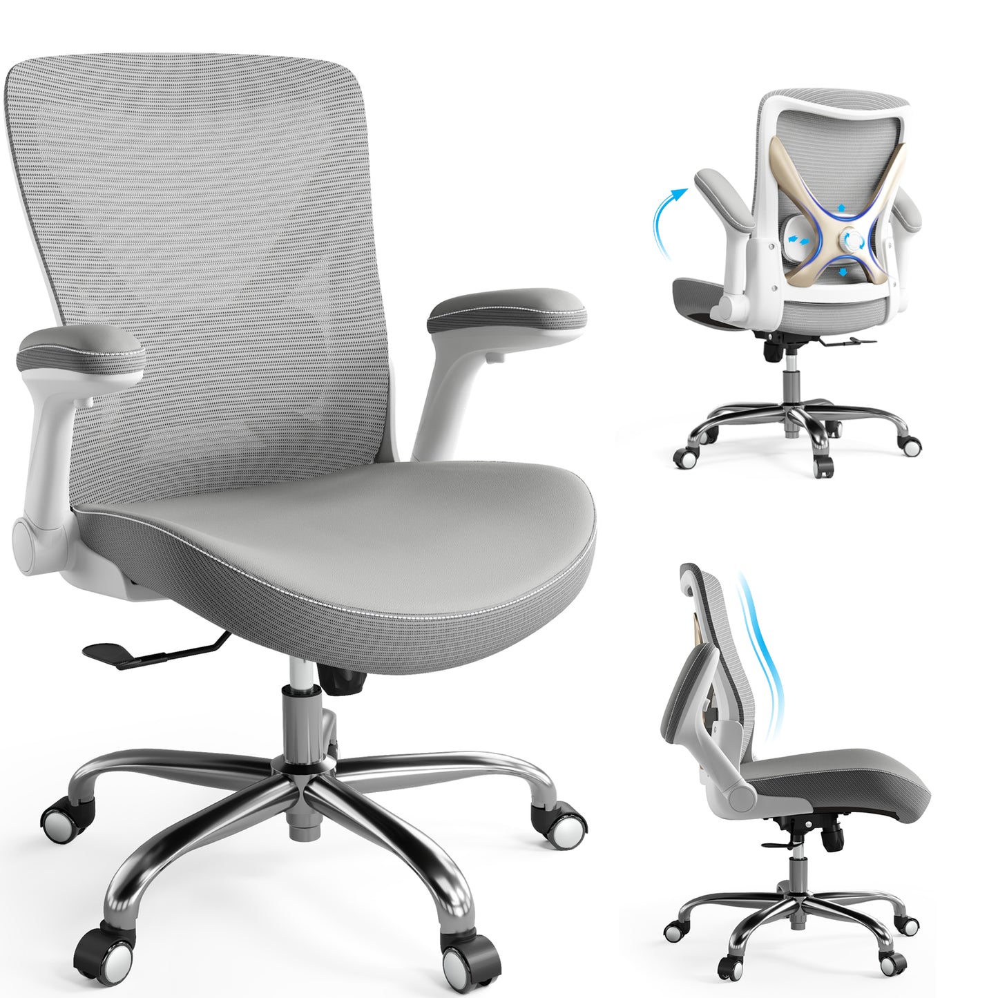 Ergonomic Office Chair-Computer PU Leather X-Shaped Desk Chair-Gaming Chair with Adjustable Flip-up Armrests Lumbar Support Mesh Executive Chair for Long Hours Office
