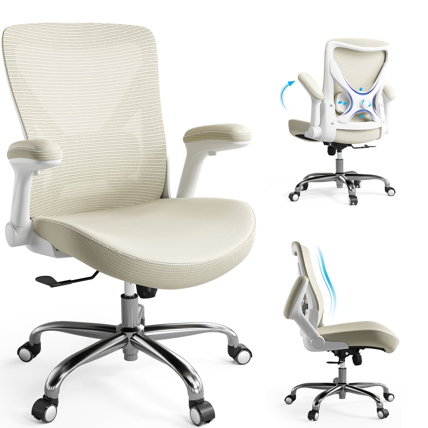 Ergonomic Office Chair-Computer PU Leather X-Shaped Desk Chair-Gaming Chair with Adjustable Flip-up Armrests Lumbar Support Mesh Executive Chair for Long Hours Office