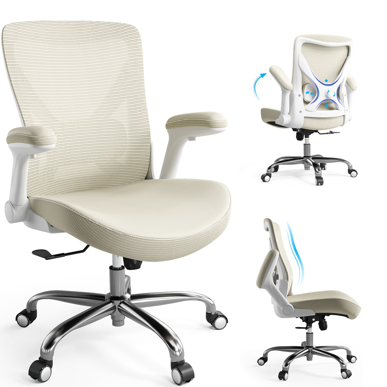 Ergonomic Office Chair-Computer PU Leather X-Shaped Desk Chair-Gaming Chair with Adjustable Flip-up Armrests Lumbar Support Mesh Executive Chair for Long Hours Office
