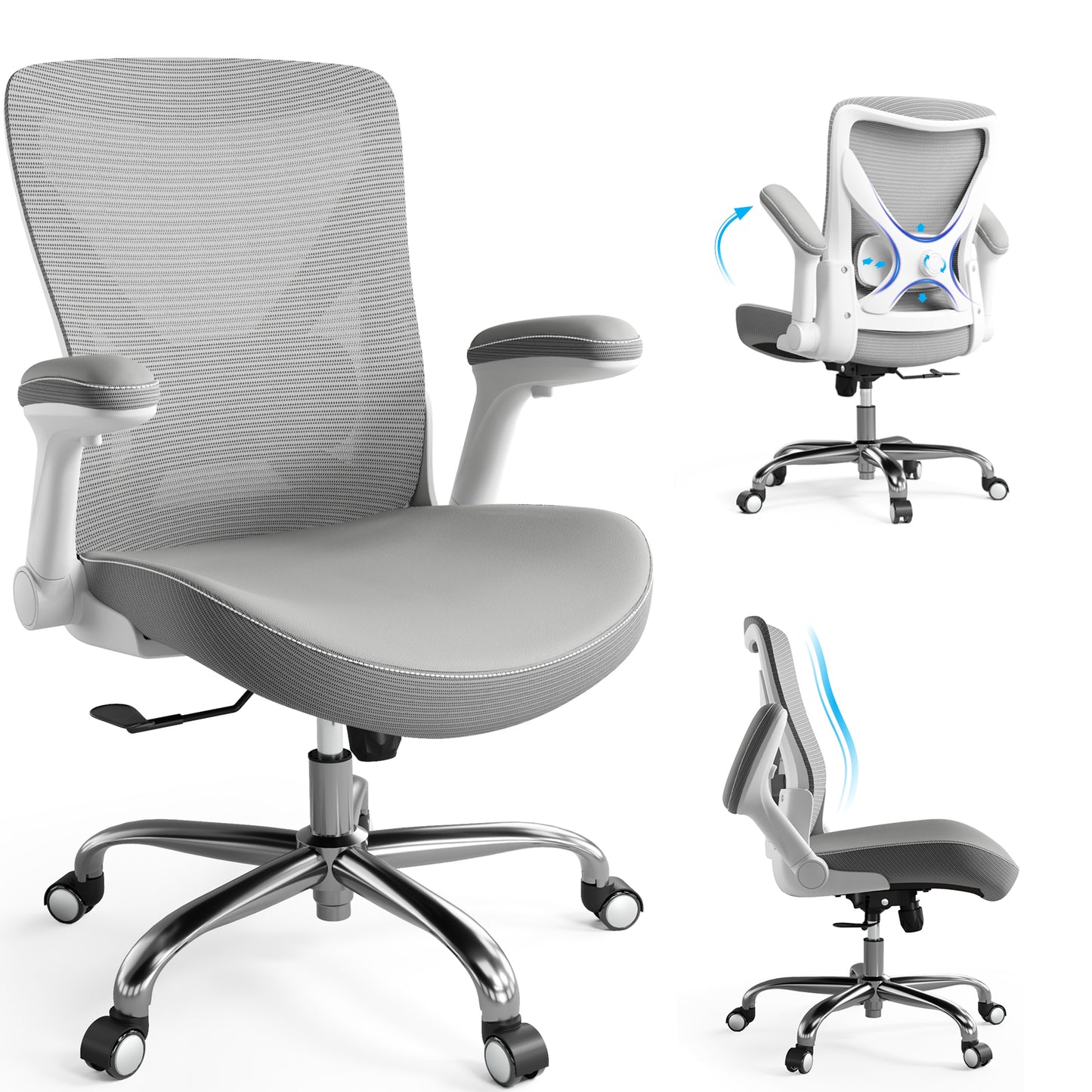 Ergonomic Office Chair-Computer PU Leather X-Shaped Desk Chair-Gaming Chair with Adjustable Flip-up Armrests Lumbar Support Mesh Executive Chair for Long Hours Office