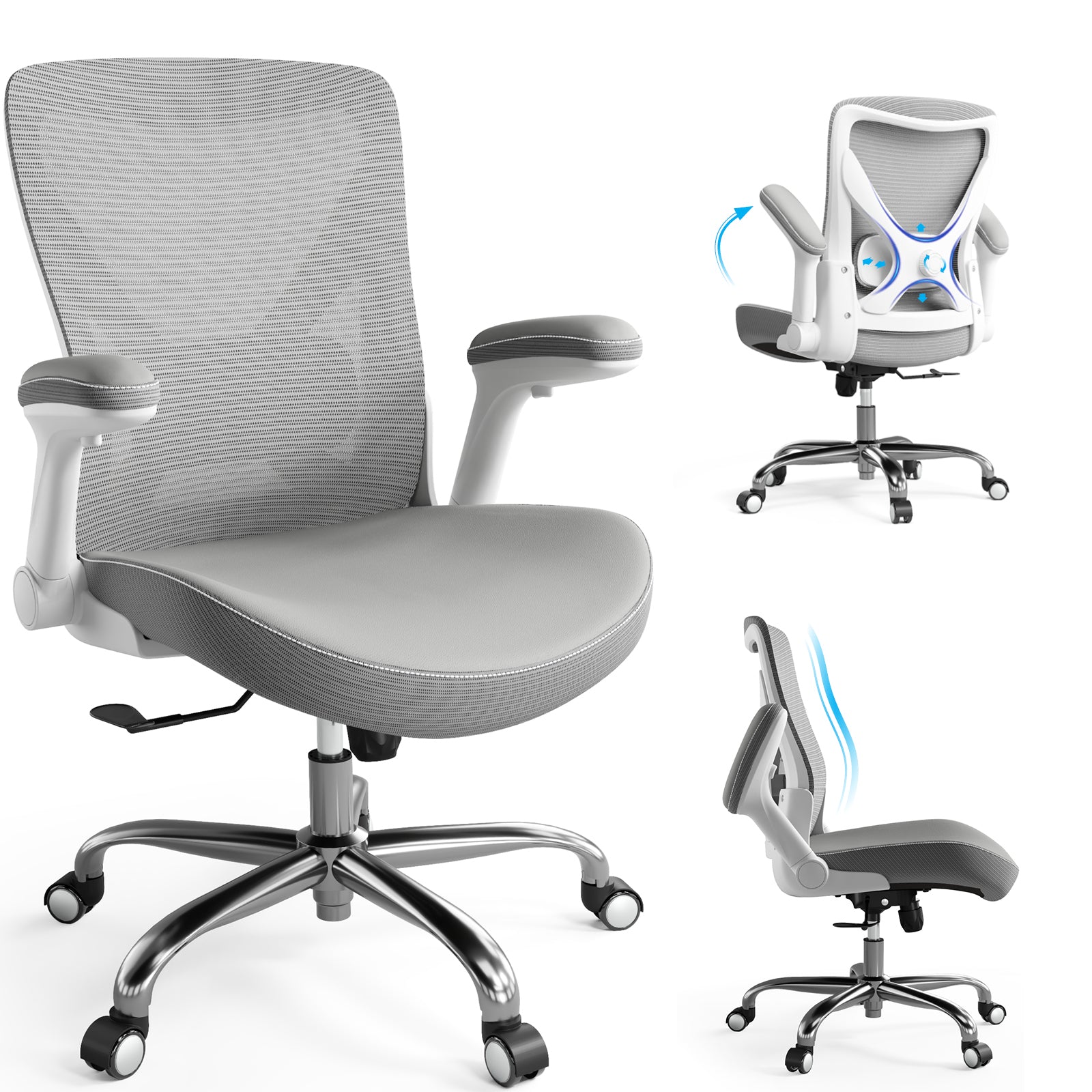 Ergonomic Office Chair-Computer PU Leather X-Shaped Desk Chair-Gaming Chair with Adjustable Flip-up Armrests Lumbar Support Mesh Executive Chair for Long Hours Office